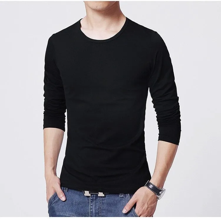 3 Basic Pure Colors Long Sleeve Slim Fit T-Shirt Tee for Young Men 3XL