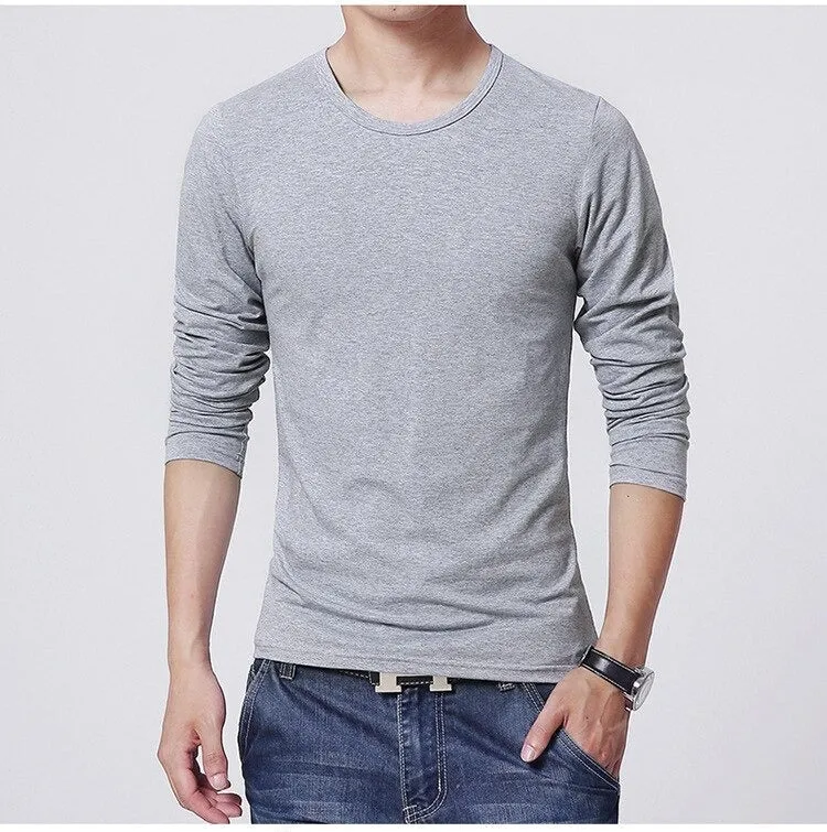 3 Basic Pure Colors Long Sleeve Slim Fit T-Shirt Tee for Young Men 3XL