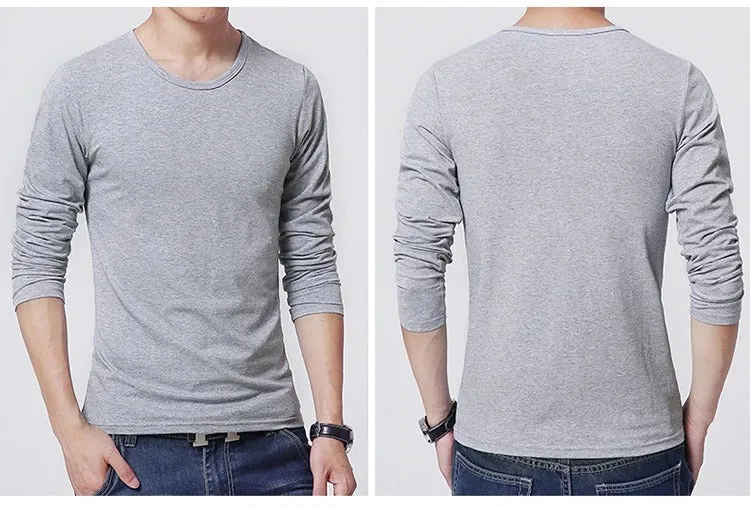 3 Basic Pure Colors Long Sleeve Slim Fit T-Shirt Tee for Young Men 3XL