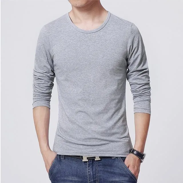 3 Basic Pure Colors Long Sleeve Slim Fit T-Shirt Tee for Young Men 3XL