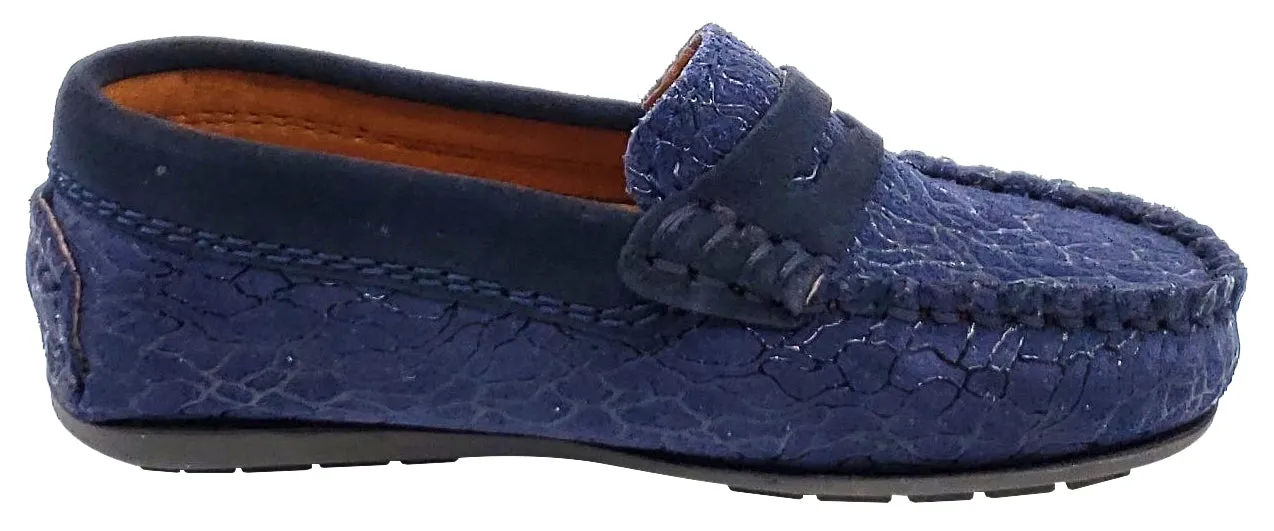 Atlanta Mocassin Girl's and Boy's Embellished Suede Penny Loafers, Navy Suede