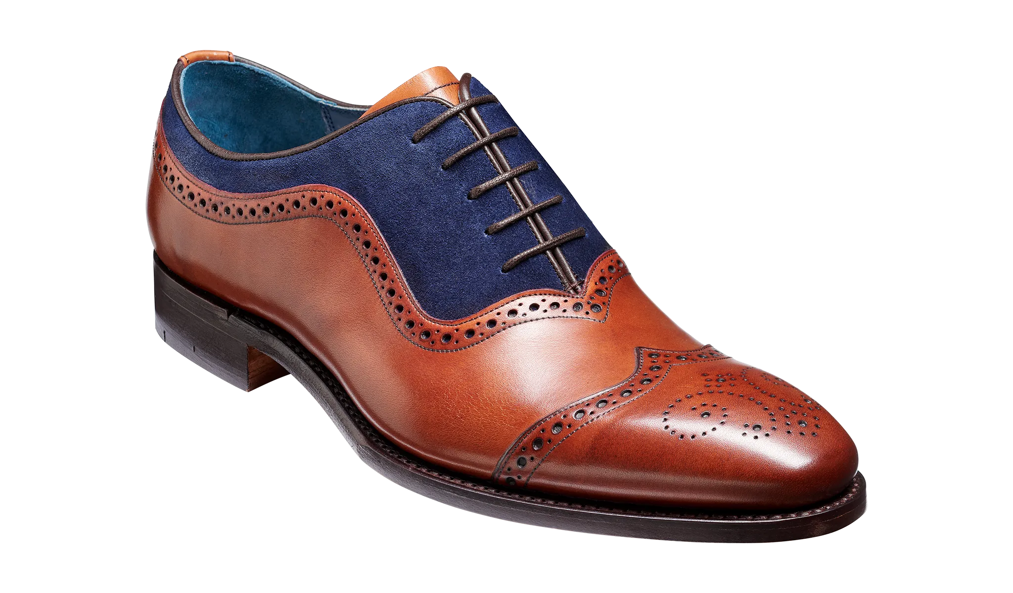 Barker Nicholas Elegant Brogued Oxford Shoe - Antique Rosewood / Navy Suede