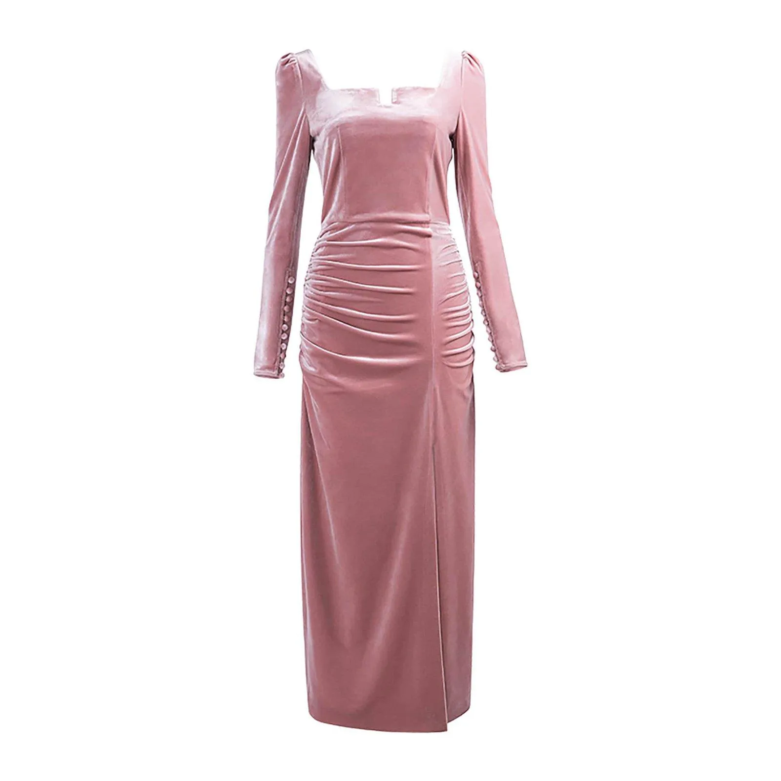 Becky Pink Velvet Long Sleeve Maxi Dress