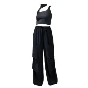 Black Buckle Top & Black Air Parachute Pants