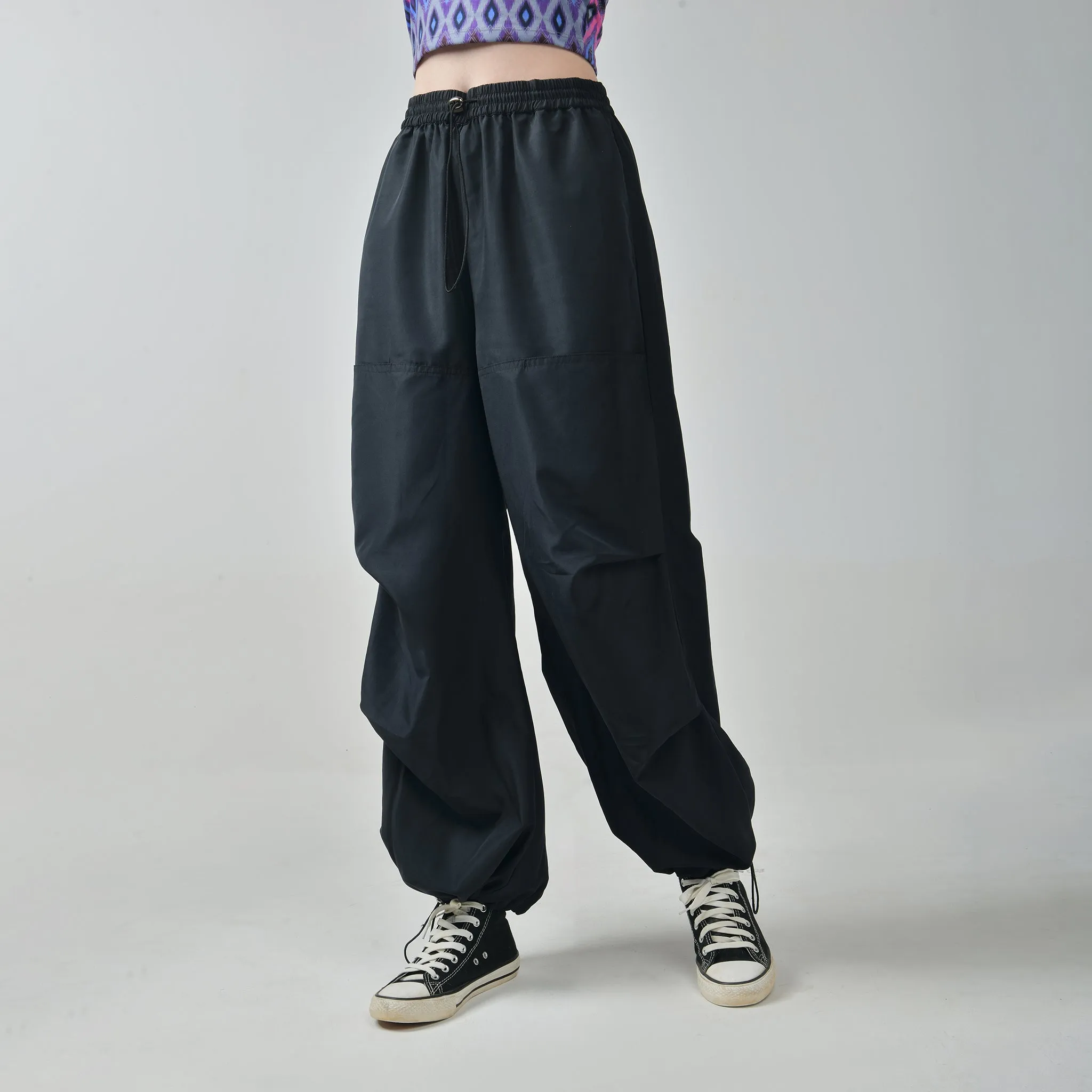 Black Buckle Top & Black Air Parachute Pants