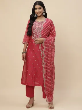 Booti Embroidered Cotton Kurta With Pants & Dupatta