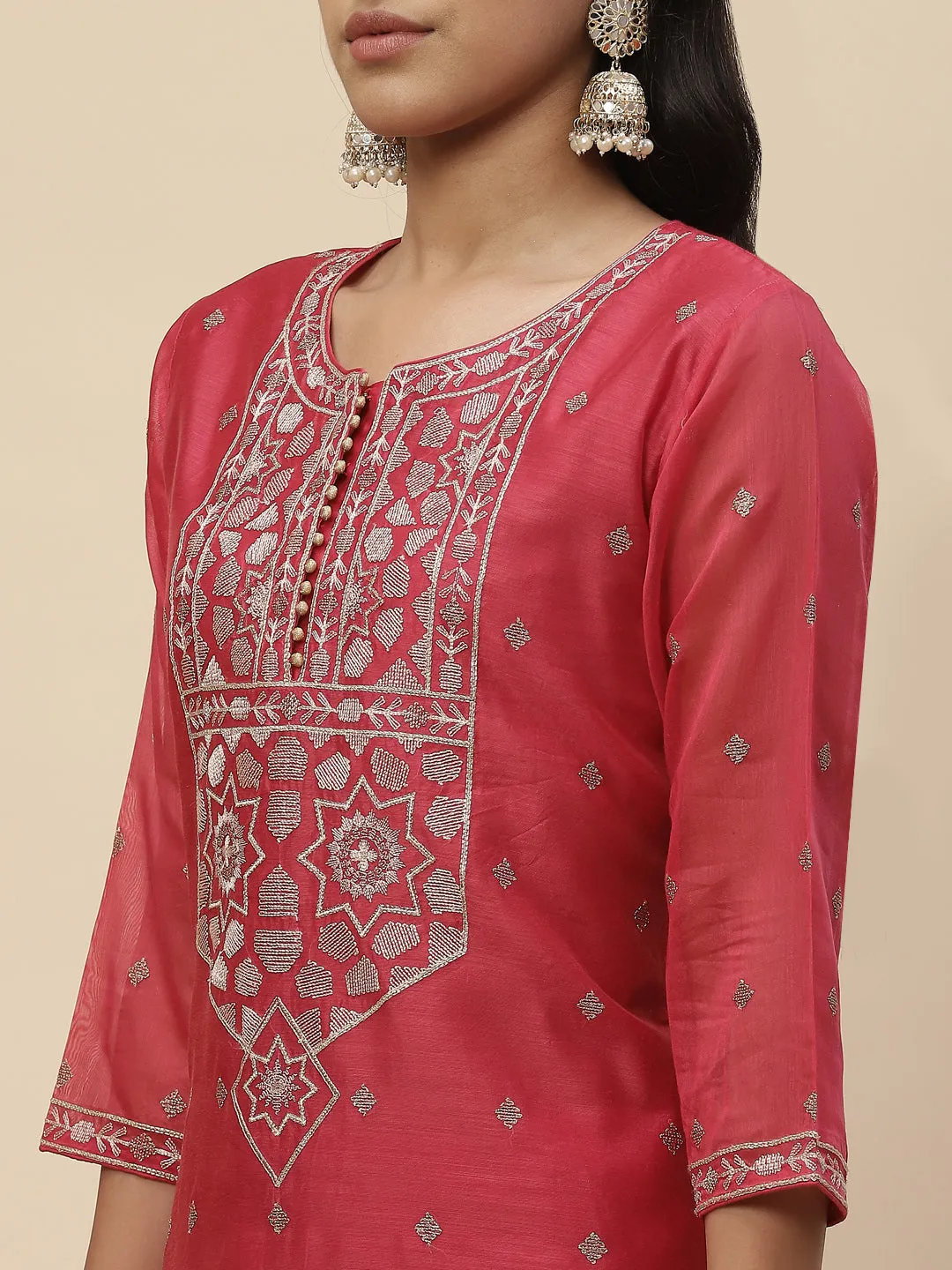 Booti Embroidered Cotton Kurta With Pants & Dupatta