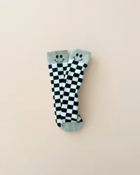 Checkered Smiley Socks | Gray