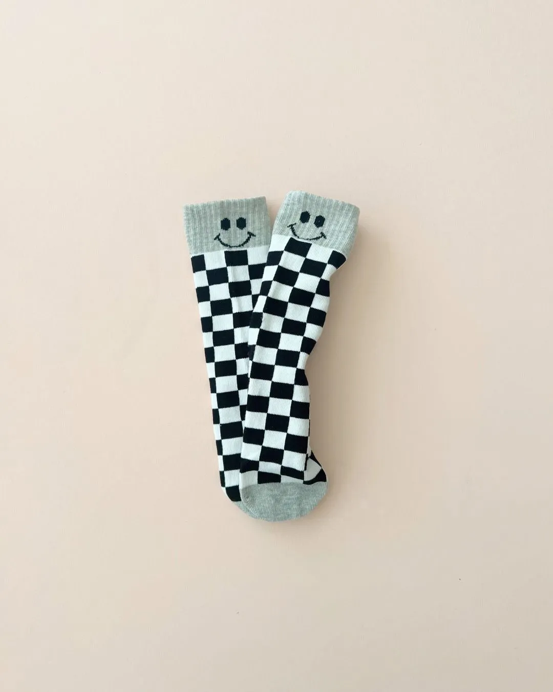 Checkered Smiley Socks | Gray