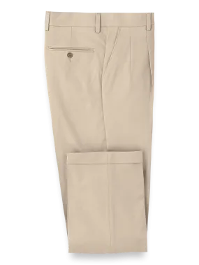 Classic Fit Cotton Stretch Twill Pleated Pants - Khaki