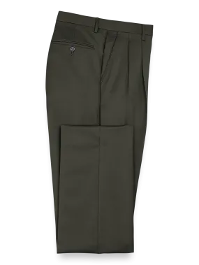 Classic Fit Wool Gabardine Pleated Pants - Olive