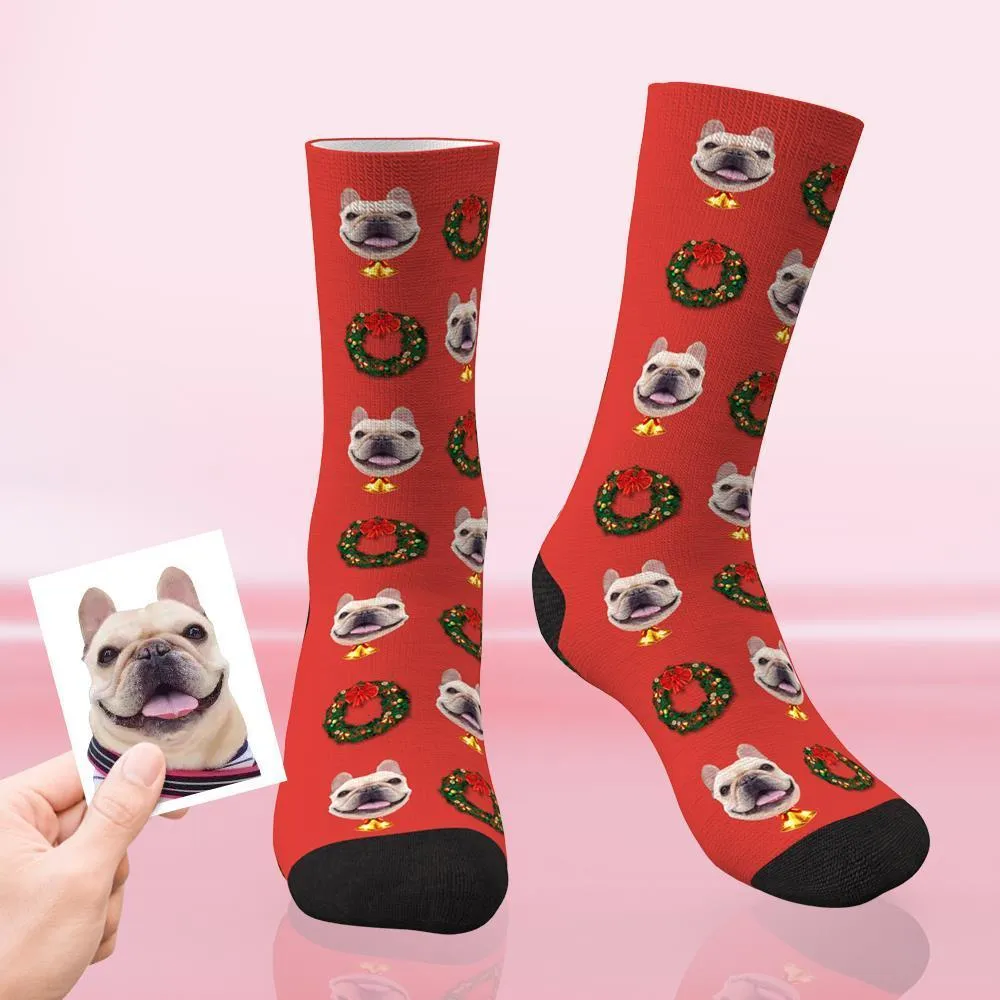 Custom Christmas Socks Personalised Face Funny Socks - Christmas Wreath