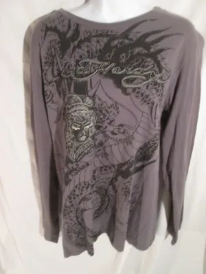 ED HARDY for CHRISTIAN AUDIGIER TATTOO ART DRAGON  XXL Shirt Top GRAY 2XL