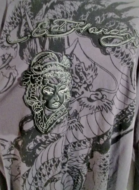 ED HARDY for CHRISTIAN AUDIGIER TATTOO ART DRAGON  XXL Shirt Top GRAY 2XL