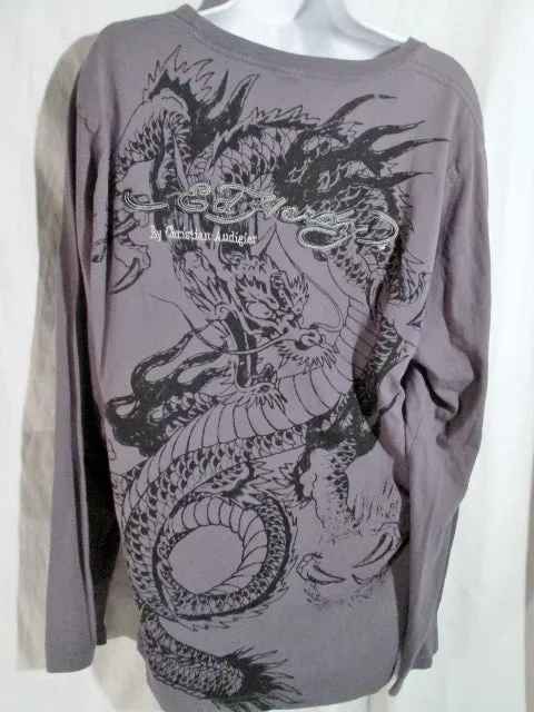 ED HARDY for CHRISTIAN AUDIGIER TATTOO ART DRAGON  XXL Shirt Top GRAY 2XL