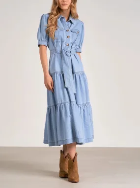 Elan Tie Waist Denim Maxi Dress