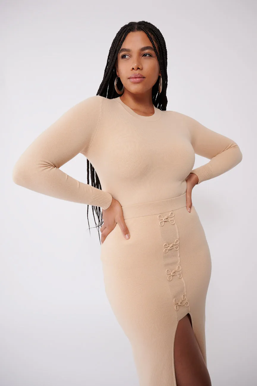 Fieno Nude Peachskin Midi Skirt