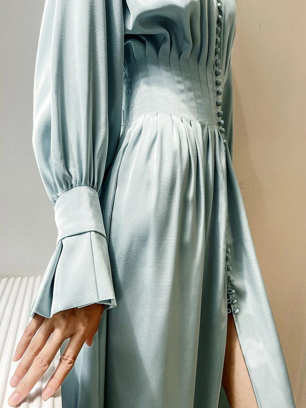 Flare Sleeve Smocked Waist Midi Dress