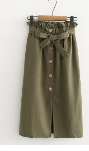 Front Buttons Slit Skirt