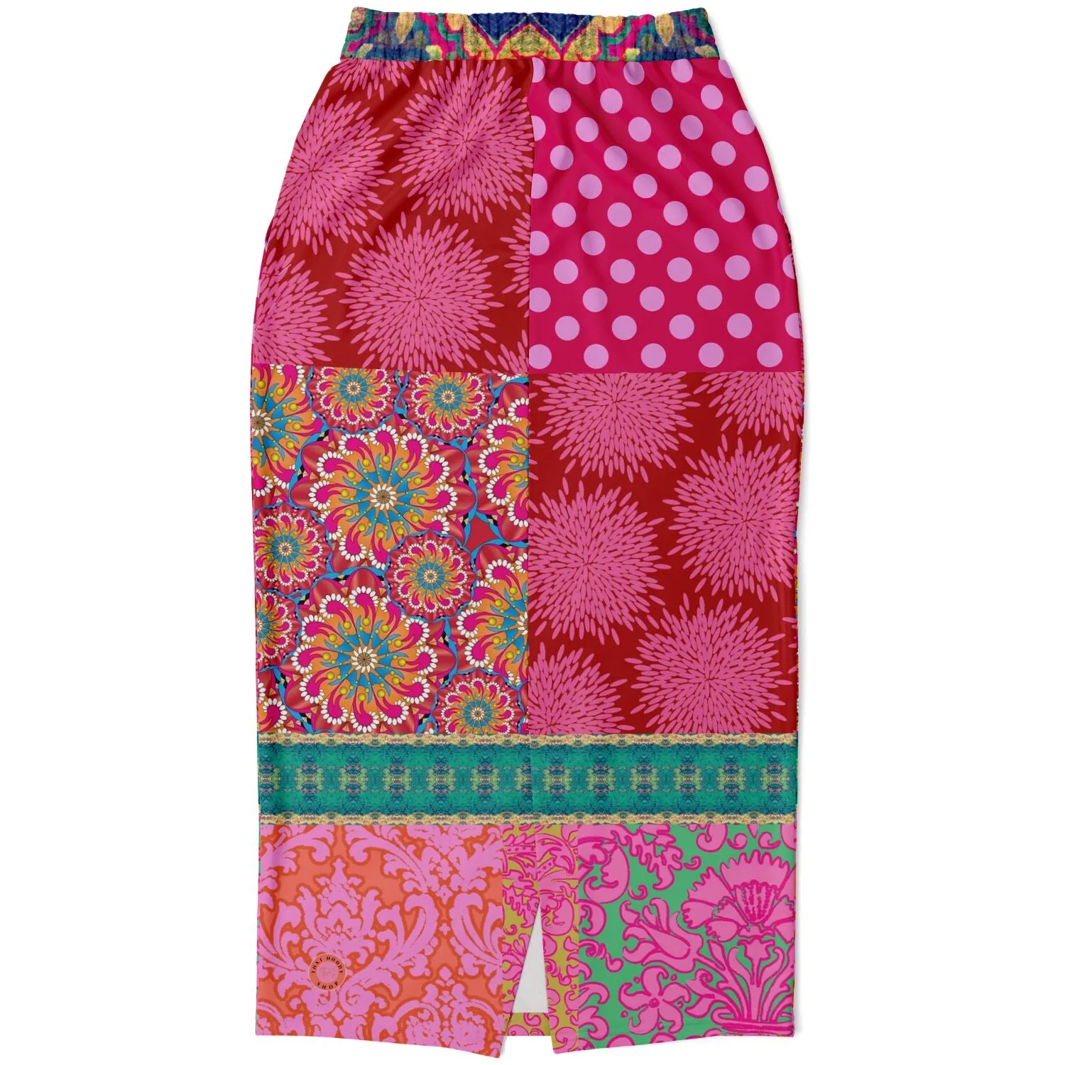 Gypsy Beat Pink Indian Floral Eco-Poly Long Pocket Skirt