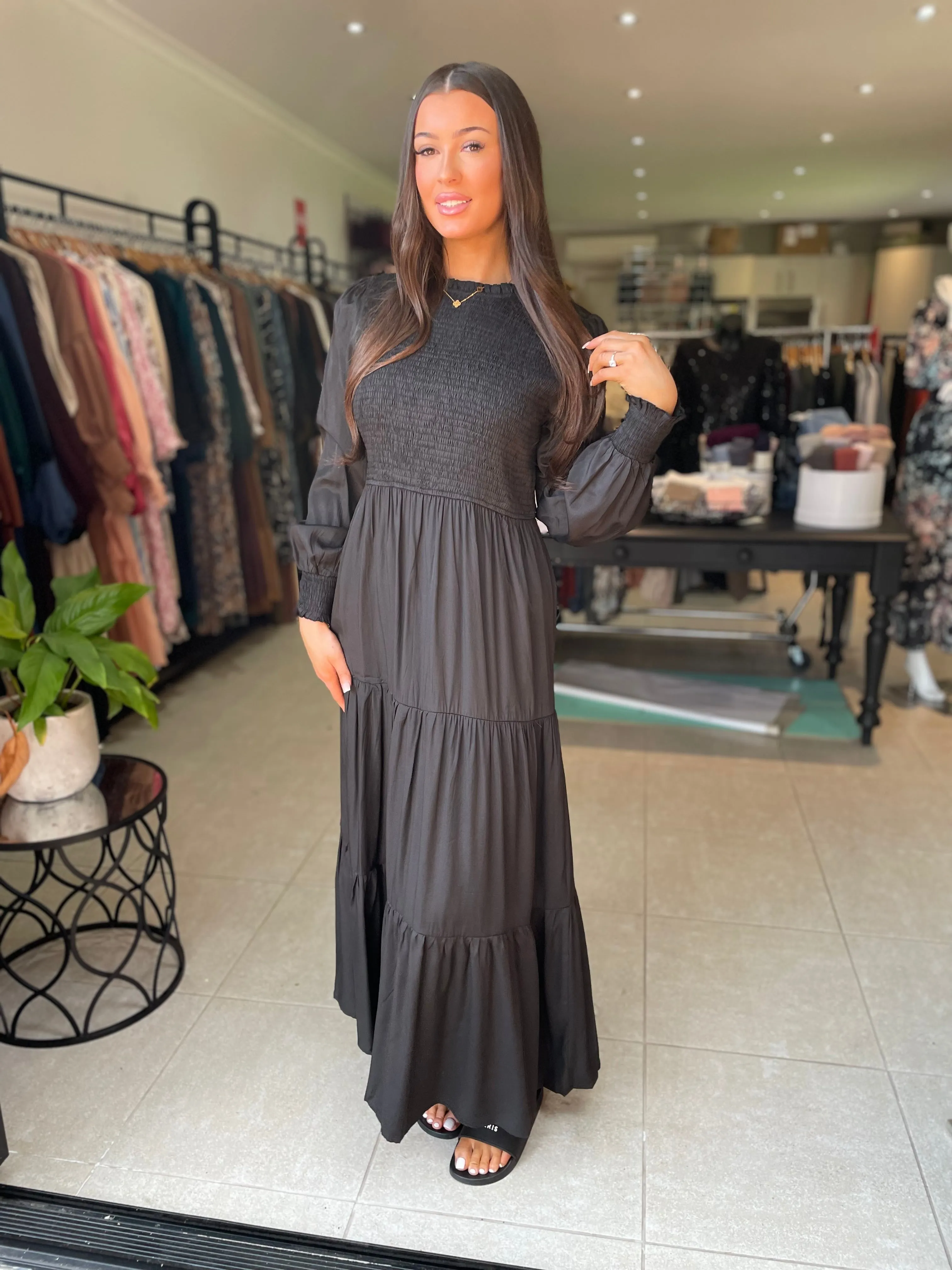 Helen Shirred Dress - Black