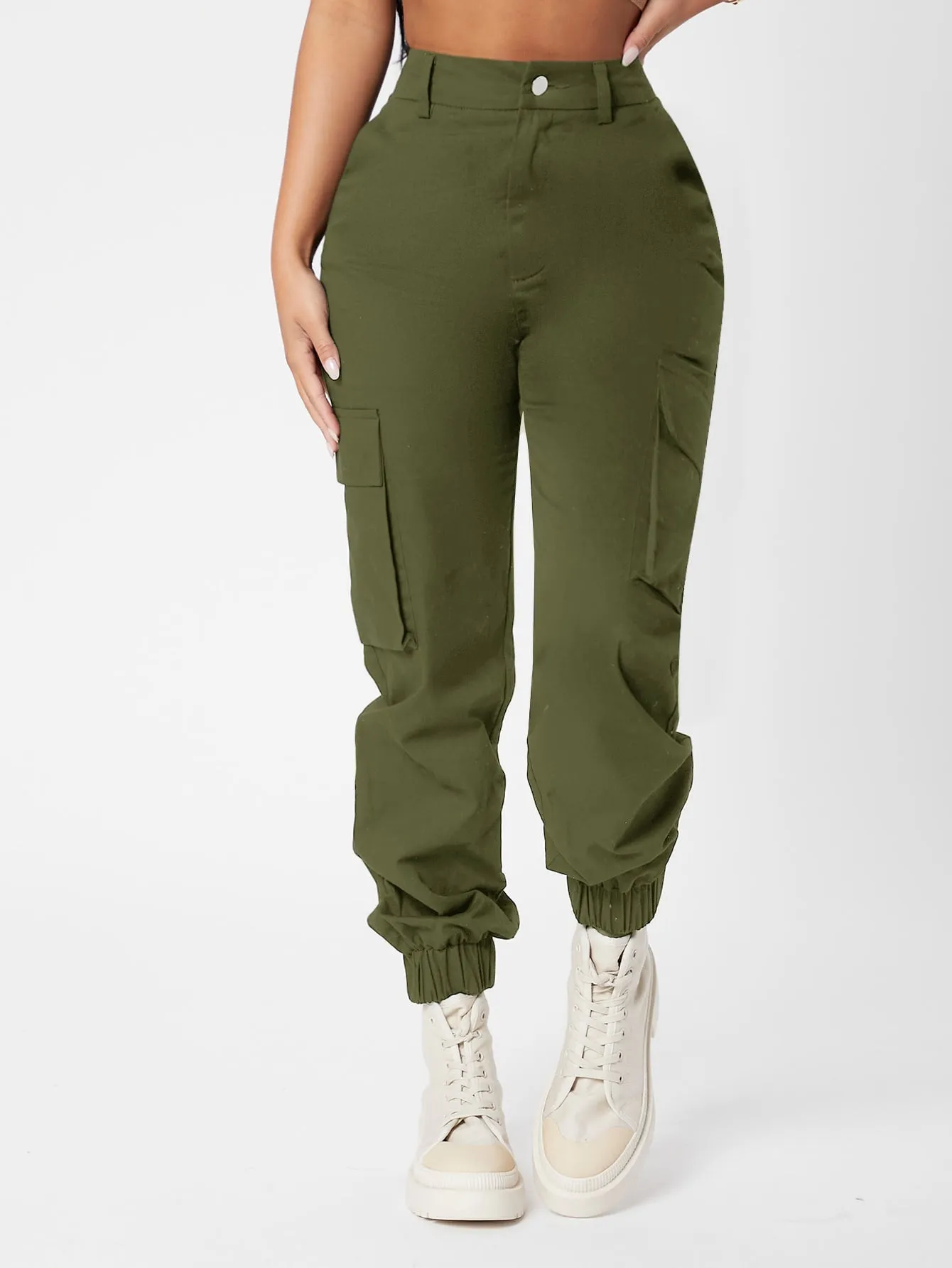 High Waist Flap Pocket Side Pants