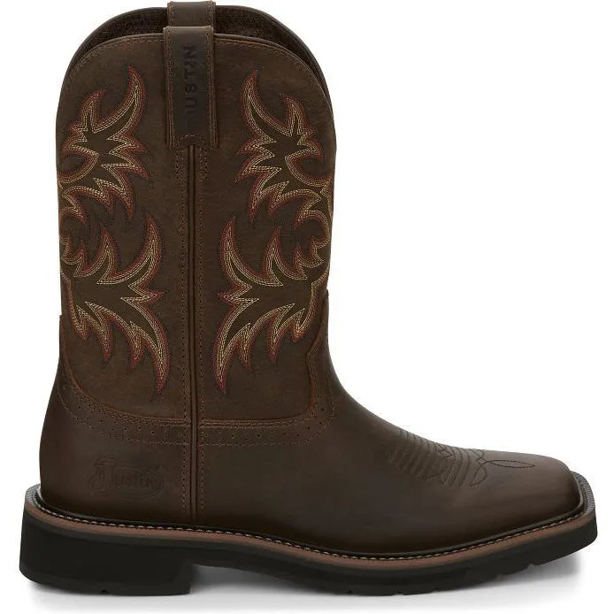 Justin Men's Driller 11 Square Toe Western Work Boot -Brown- SE4683