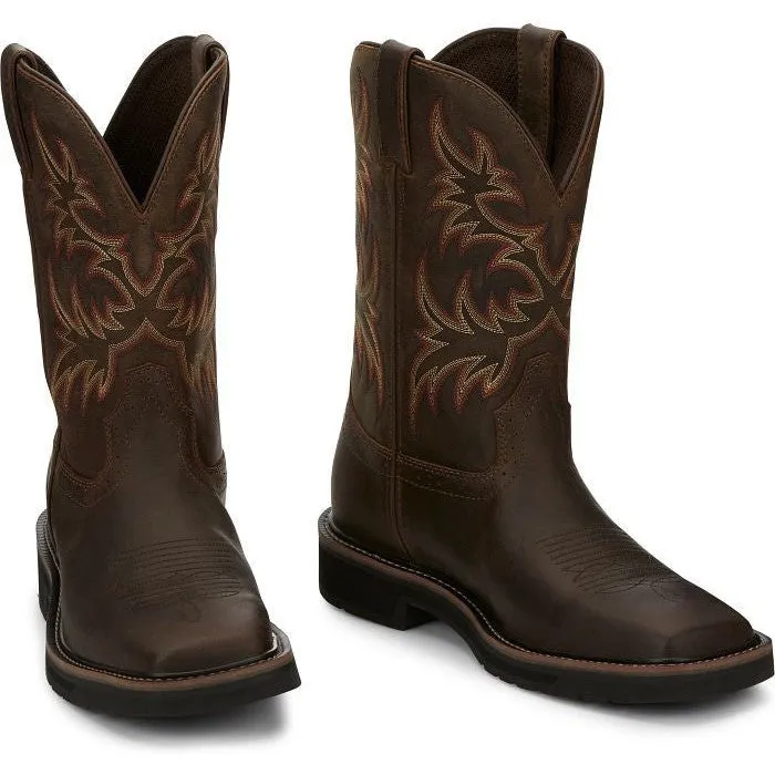 Justin Men's Driller 11 Square Toe Western Work Boot -Brown- SE4683