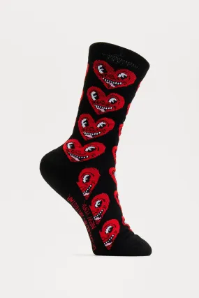 Keith Haring Smiling Heart Socks - Black/Red