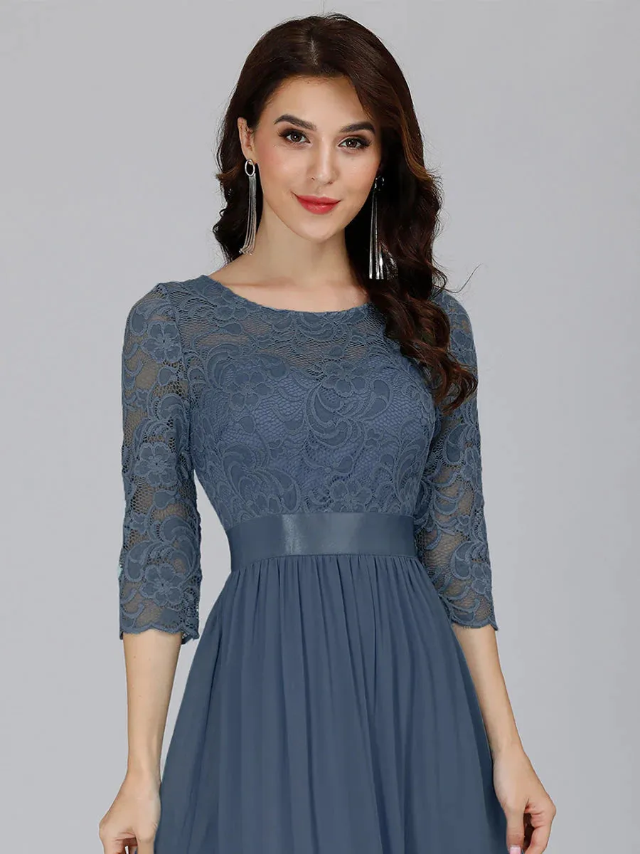 Lace Top High Neck Three Quarter Sleeve Bridesmaid Dress