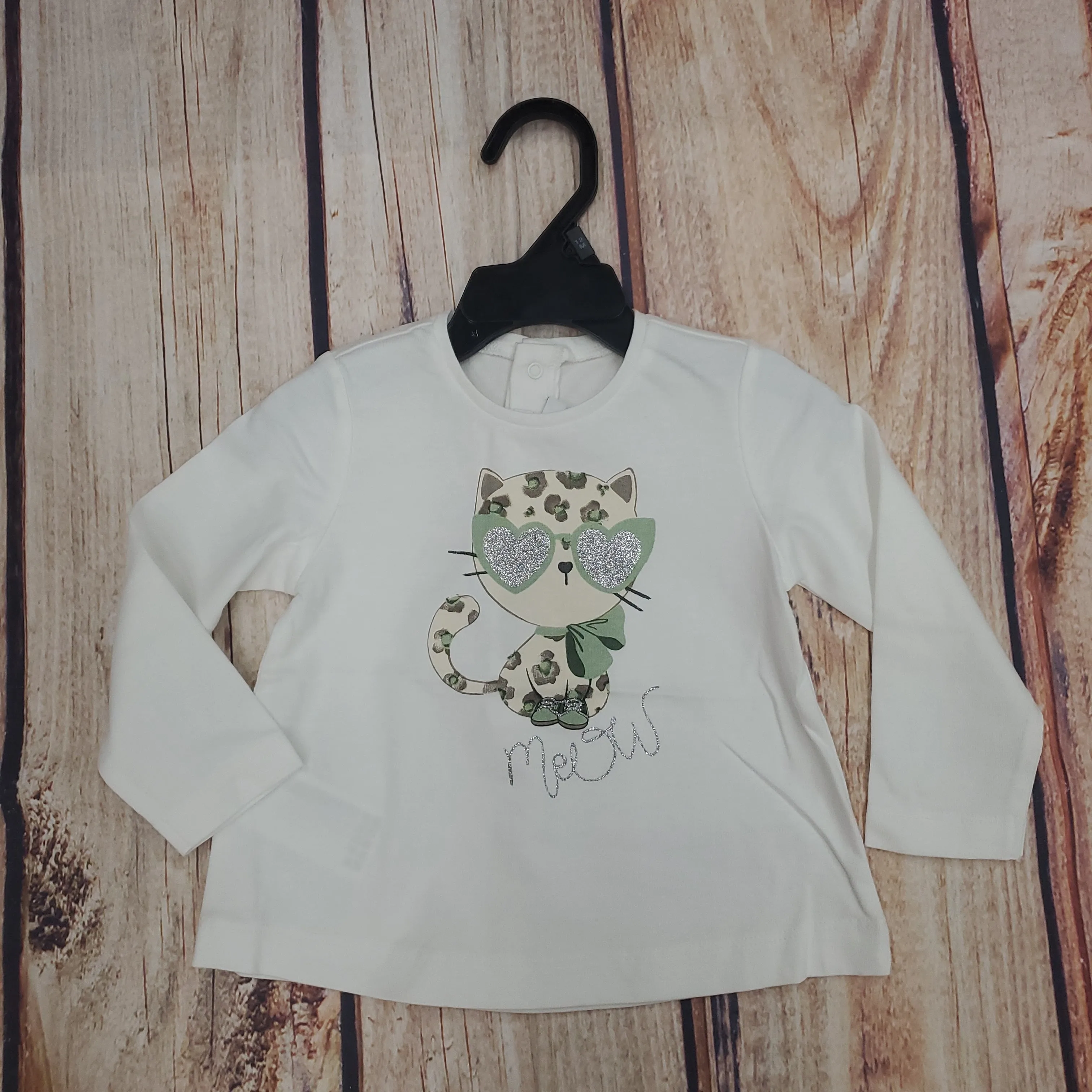 Mayoral Long Sleeve White Kitty Shirt