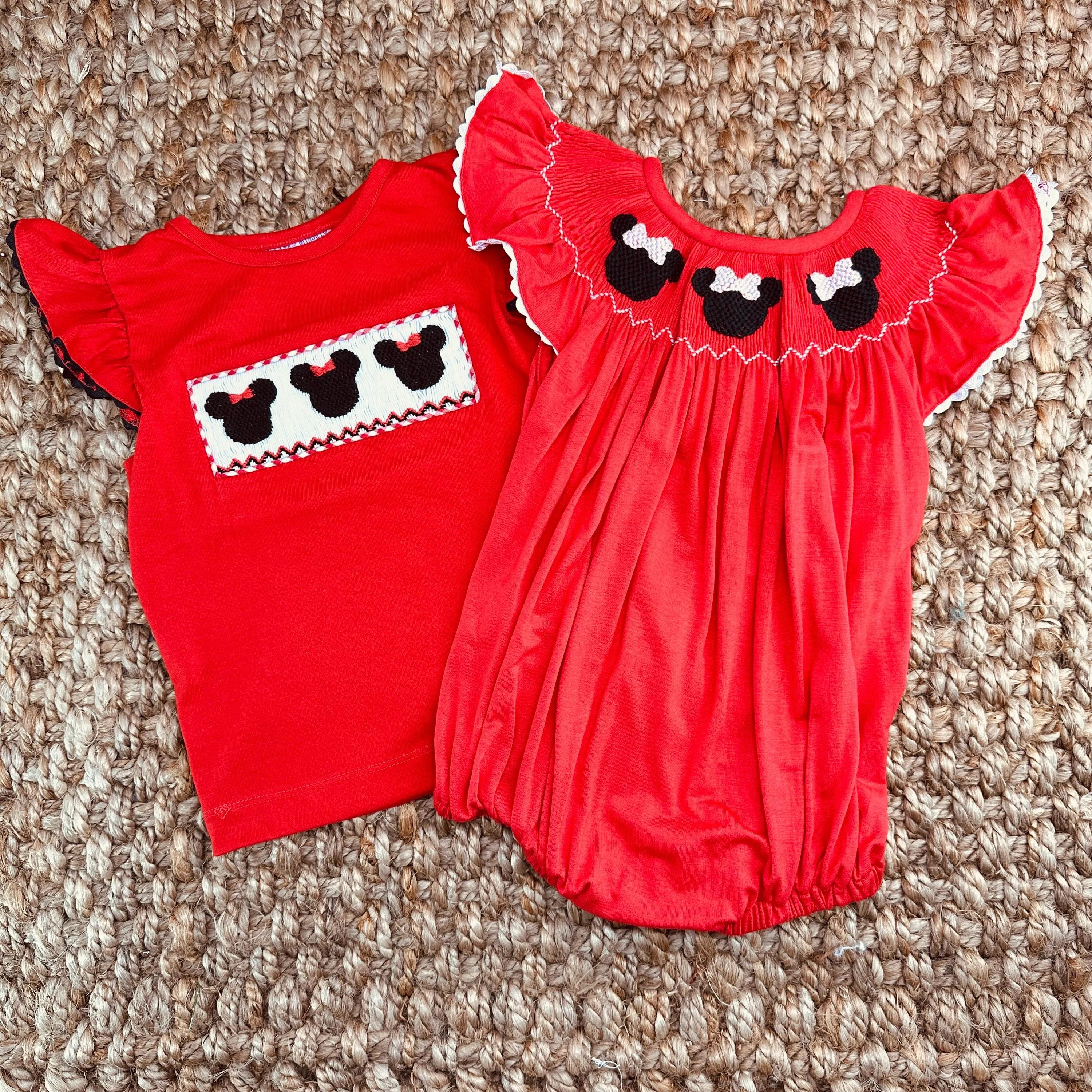 Mouse Ears Smocked Shirt in Red Knit!