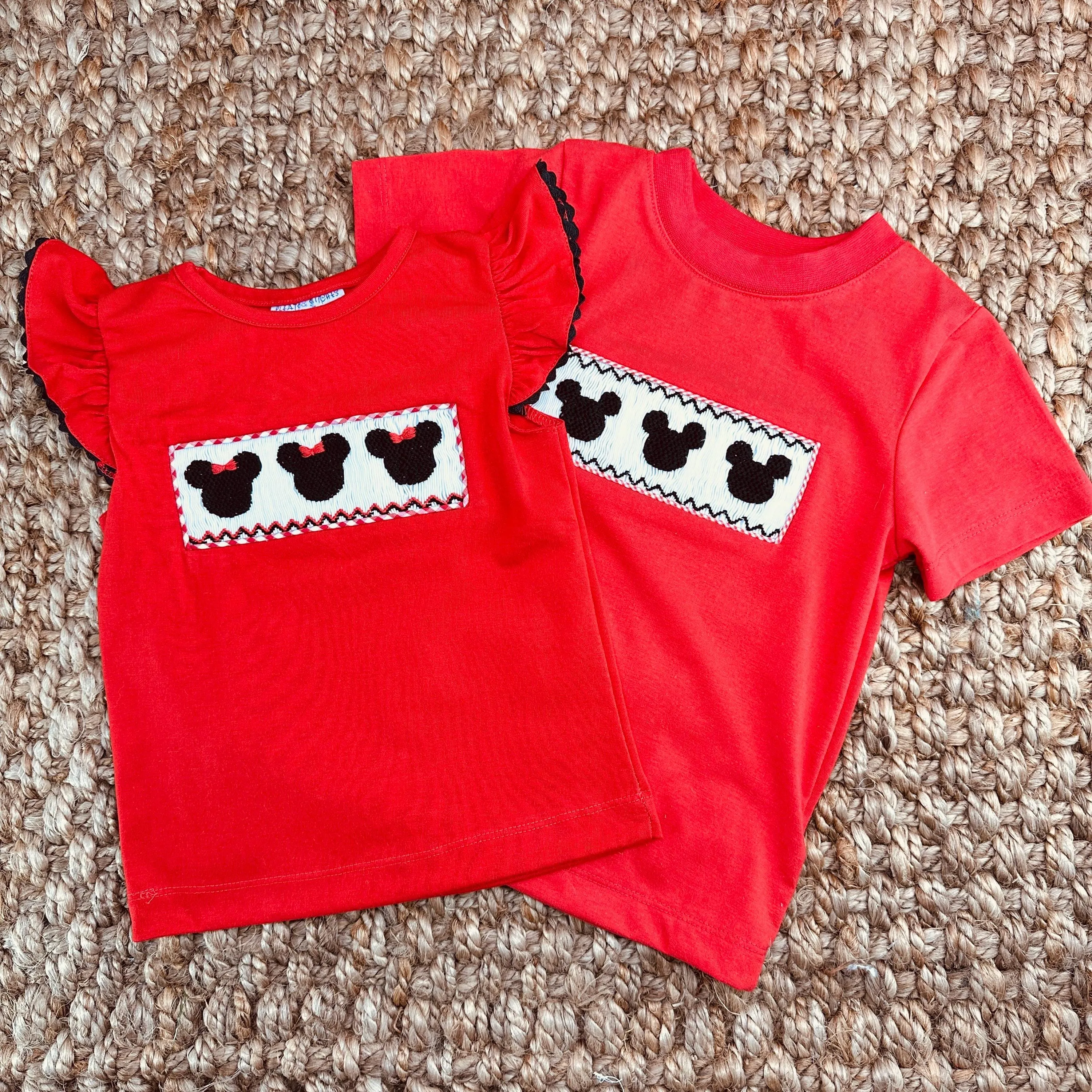 Mouse Ears Smocked Shirt in Red Knit!