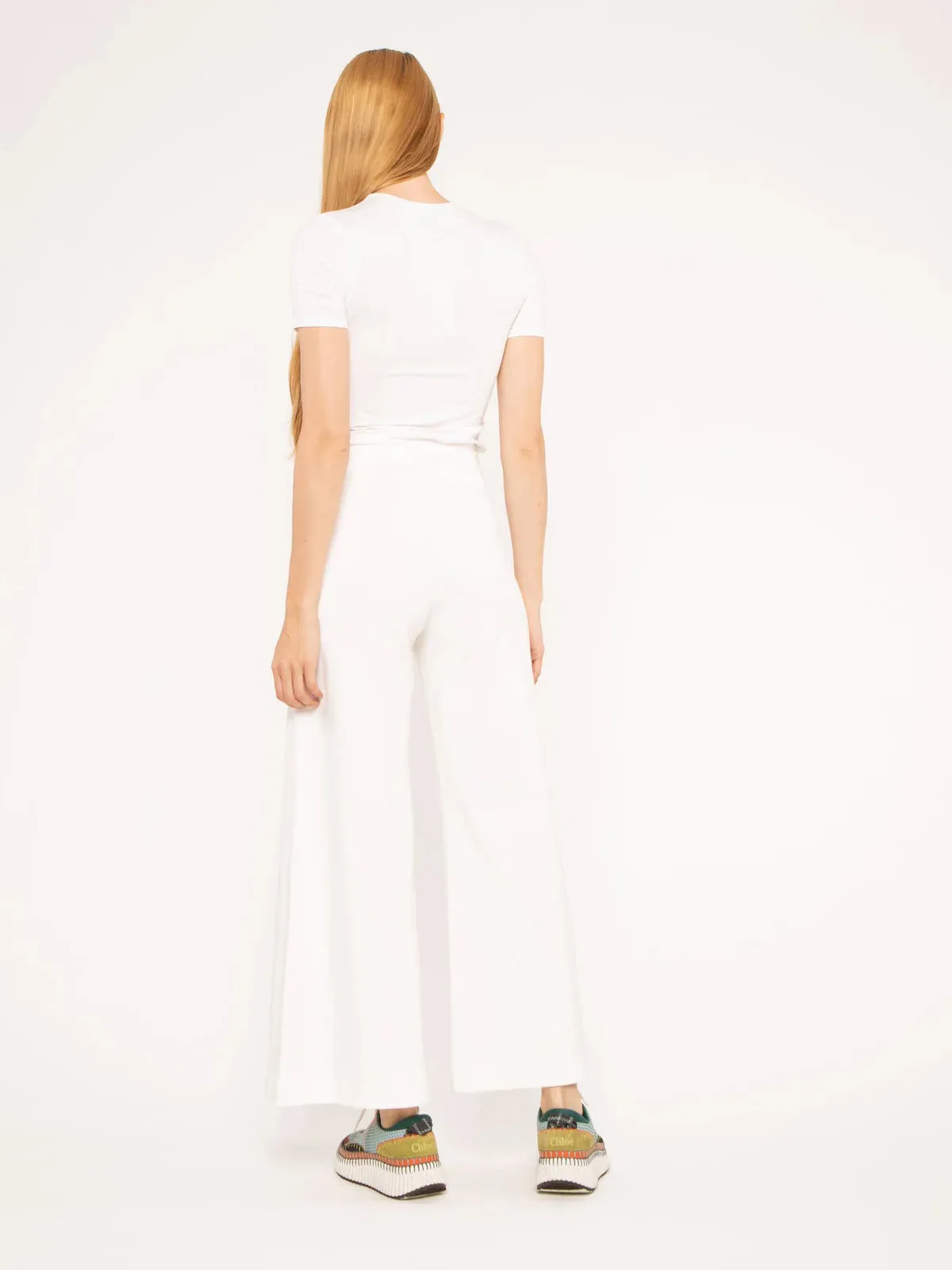 Off-White Ponte Knit Wide Leg Pant - Cropped