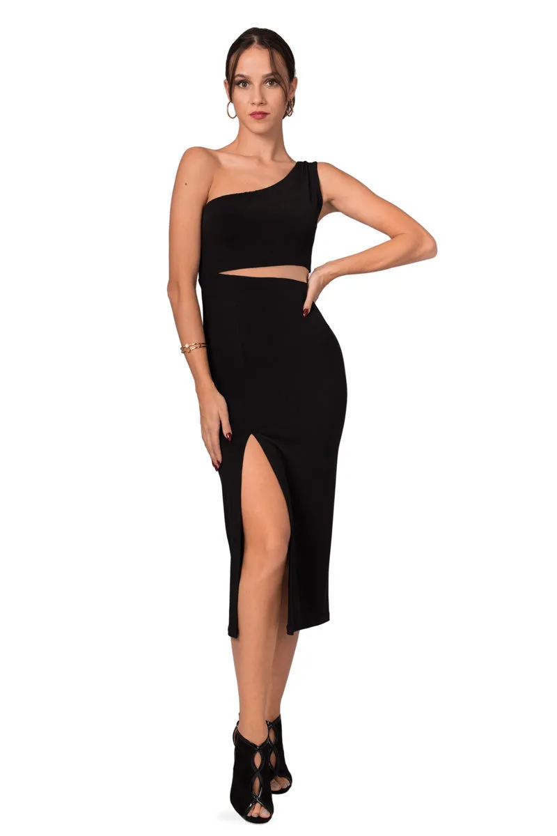 One-Shoulder Midi Dress With Side Cutout (S)