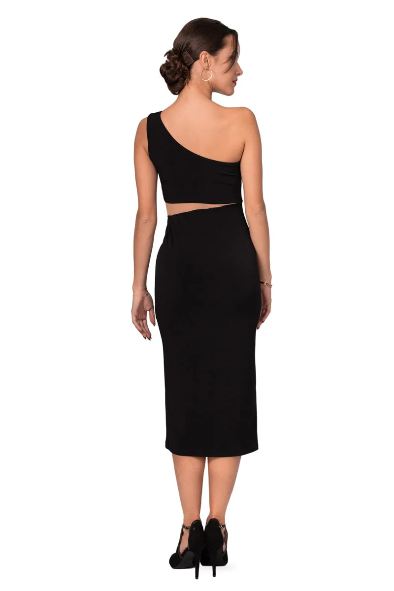 One-Shoulder Midi Dress With Side Cutout (S)