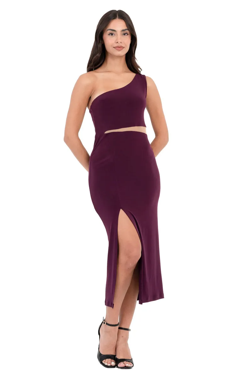 One-Shoulder Midi Dress With Side Cutout (S)