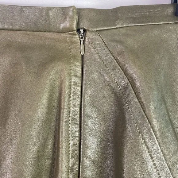 OscarDeLa Renta Olive Lamb Leather Vintage Pencil Skirt