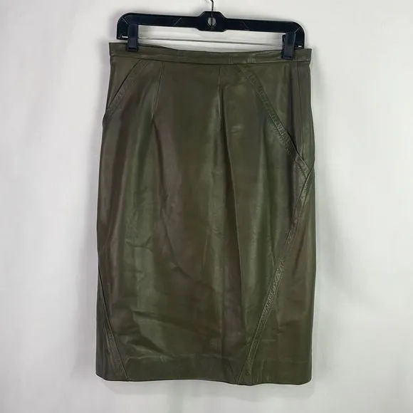 OscarDeLa Renta Olive Lamb Leather Vintage Pencil Skirt