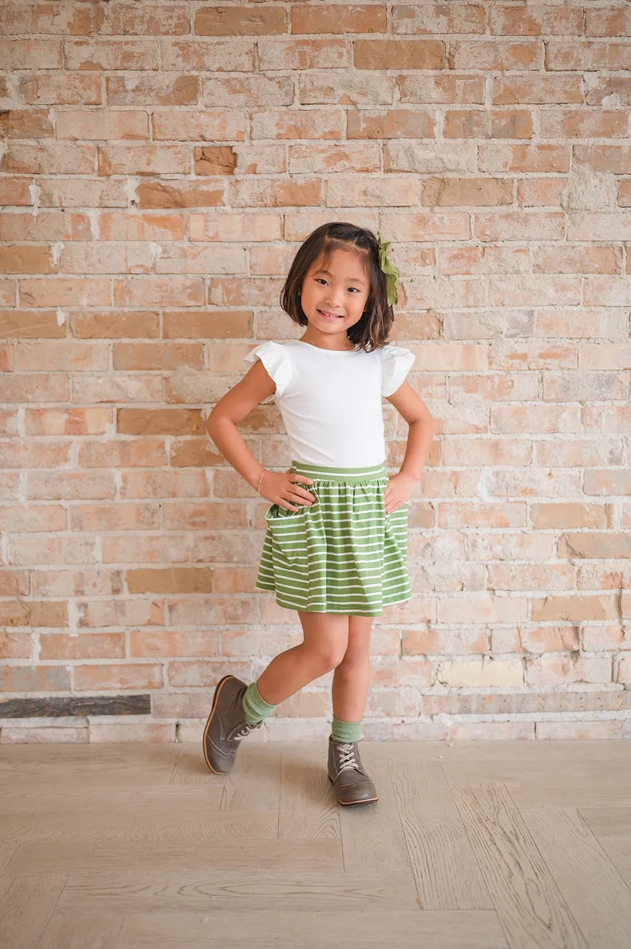 Pocket Skort in Asparagus Stripe