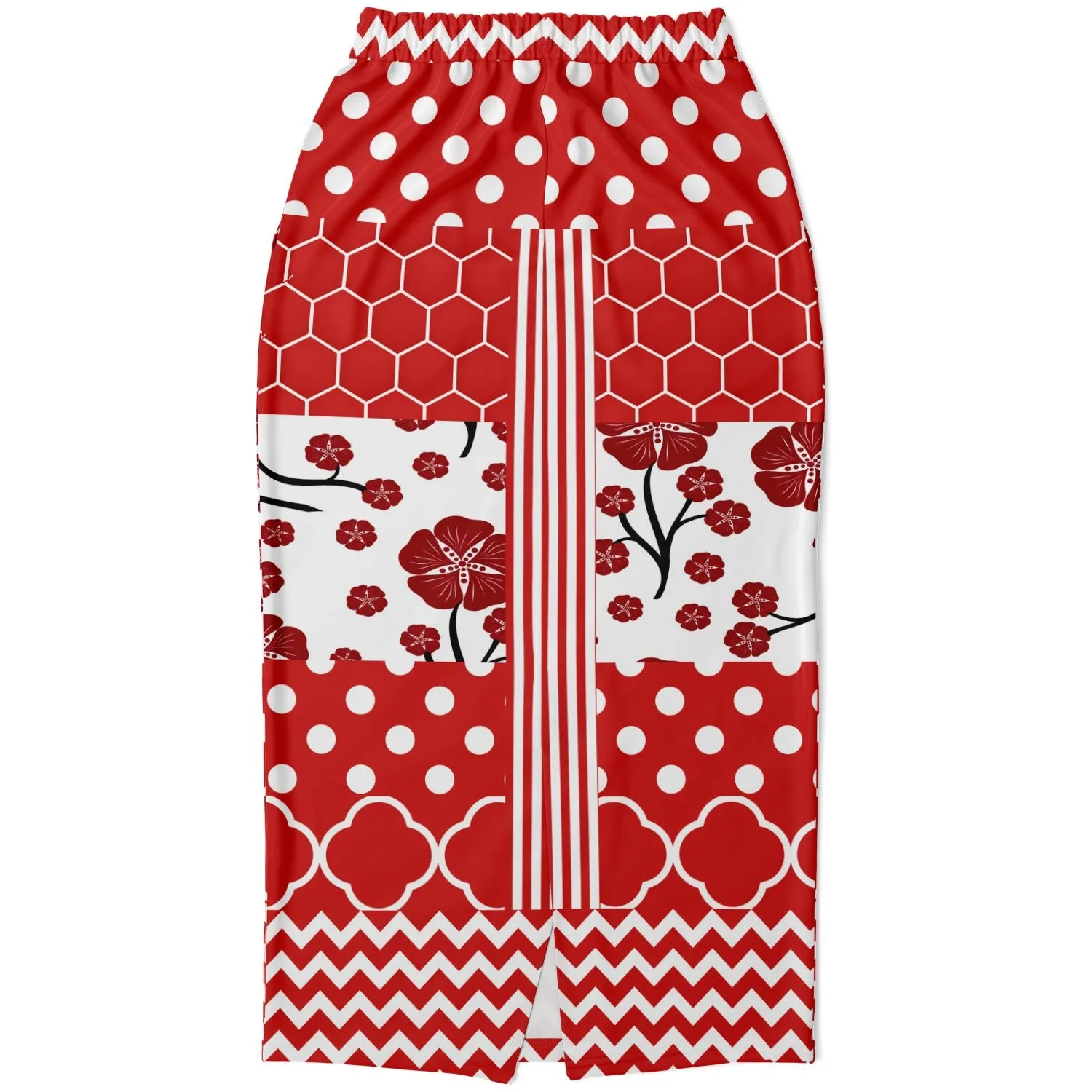 Red Crimson Eco-Poly Long Pocket Skirt