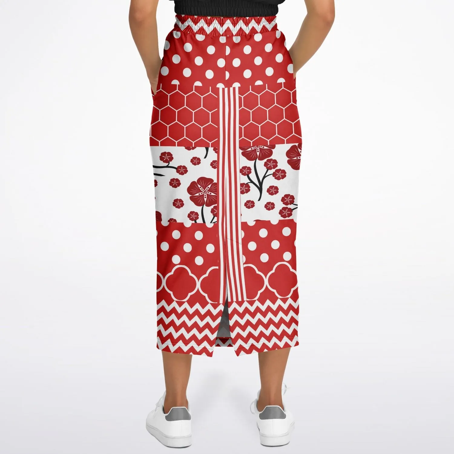 Red Crimson Eco-Poly Long Pocket Skirt