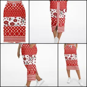 Red Crimson Eco-Poly Long Pocket Skirt