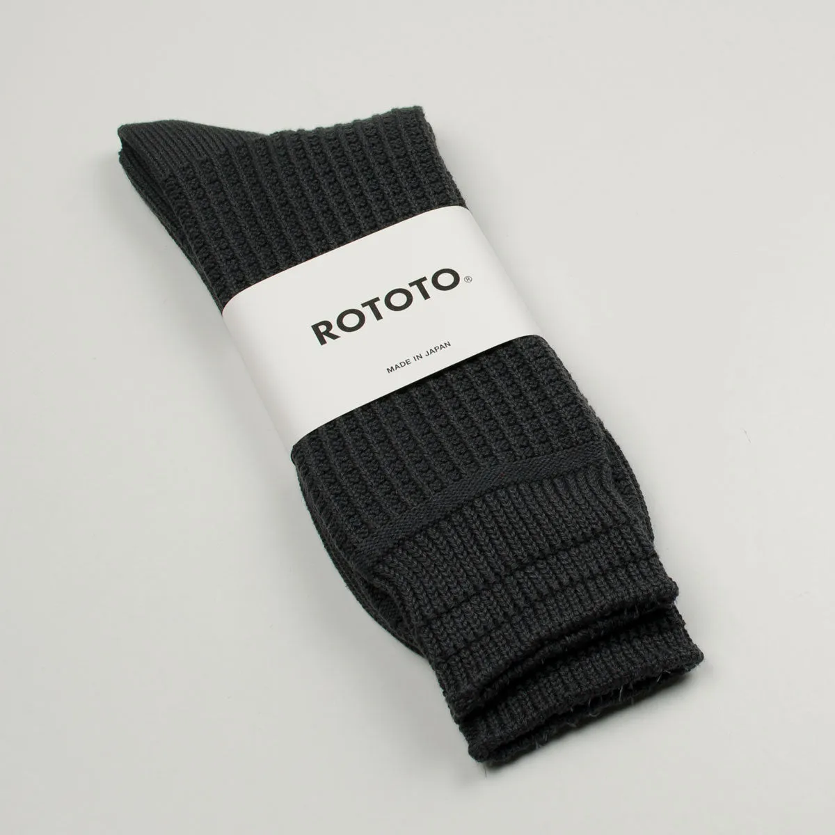 RoToTo - Cotton Waffle Crew Socks - Dark Gray