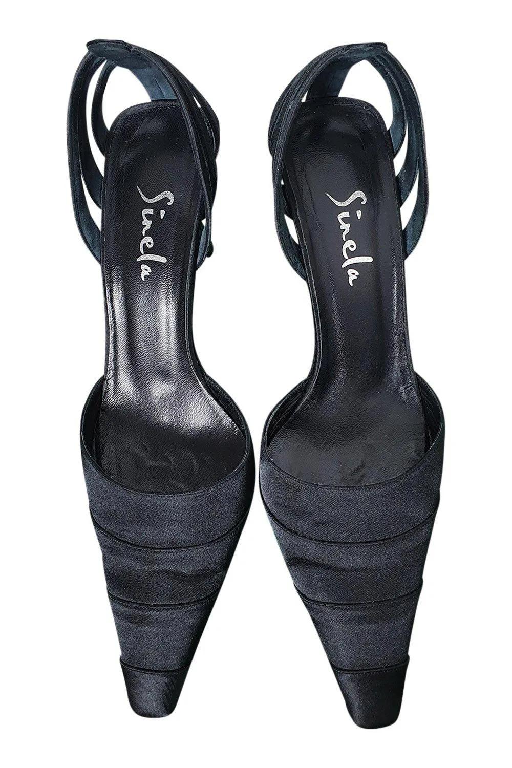 SINELA Black Cut Away Mid Heel Pointy Toe Shoes (EU 40)