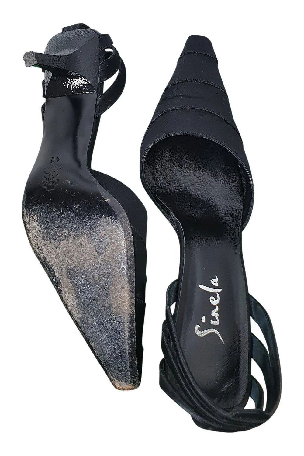 SINELA Black Cut Away Mid Heel Pointy Toe Shoes (EU 40)