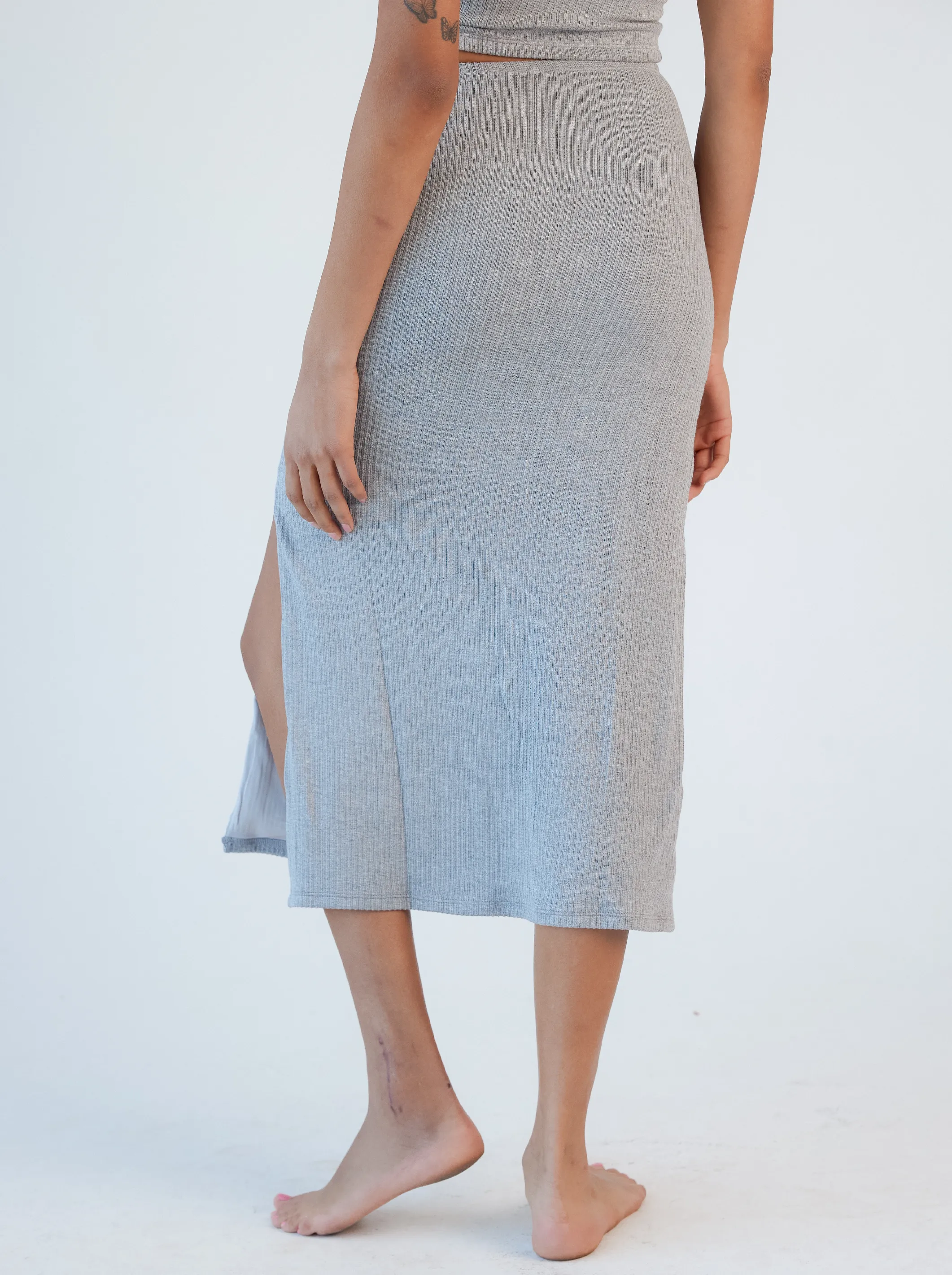 Soft Ribbed Knit Lounge Midi Skirt