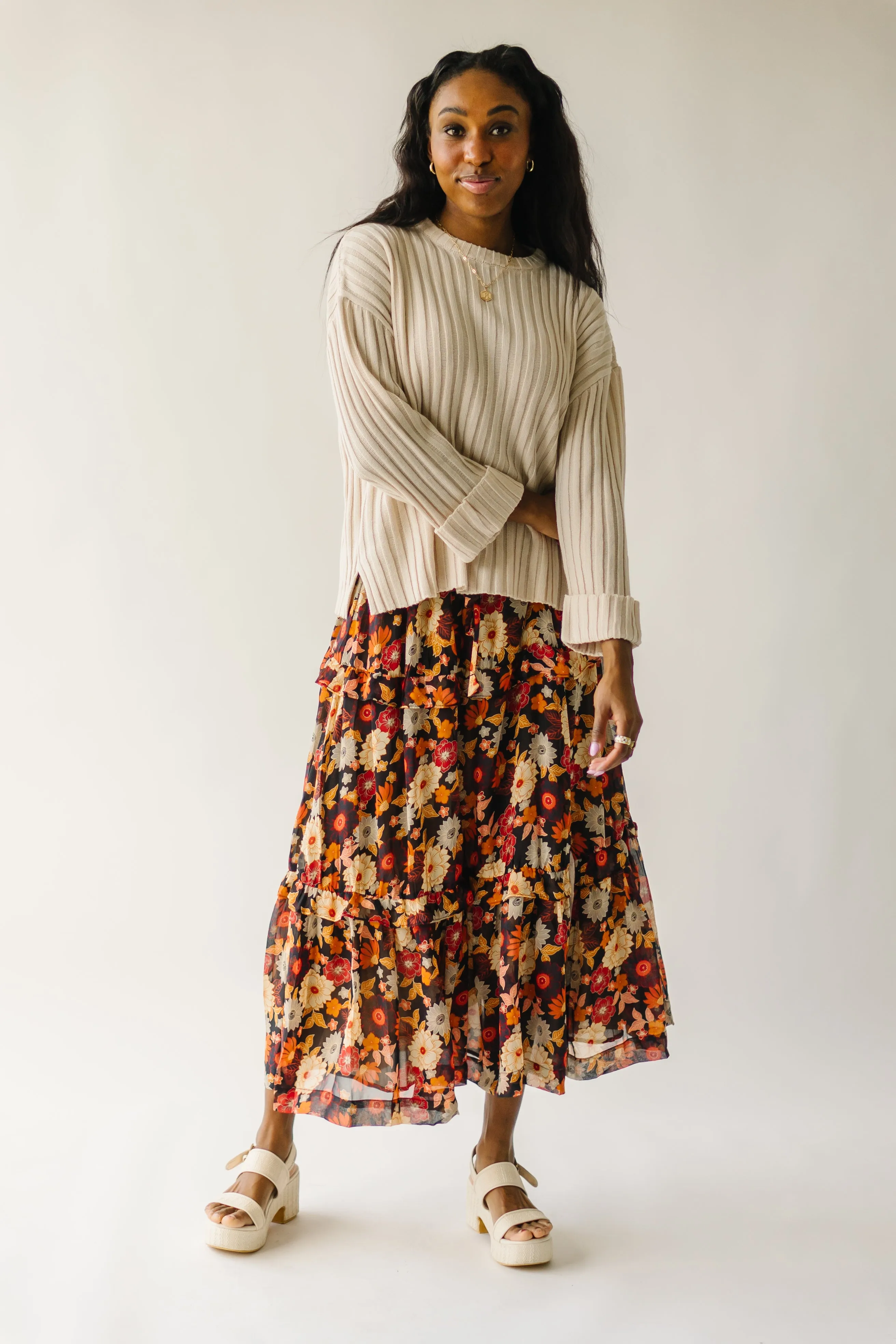 The Bayless Tiered Maxi Skirt in Midnight Bloom