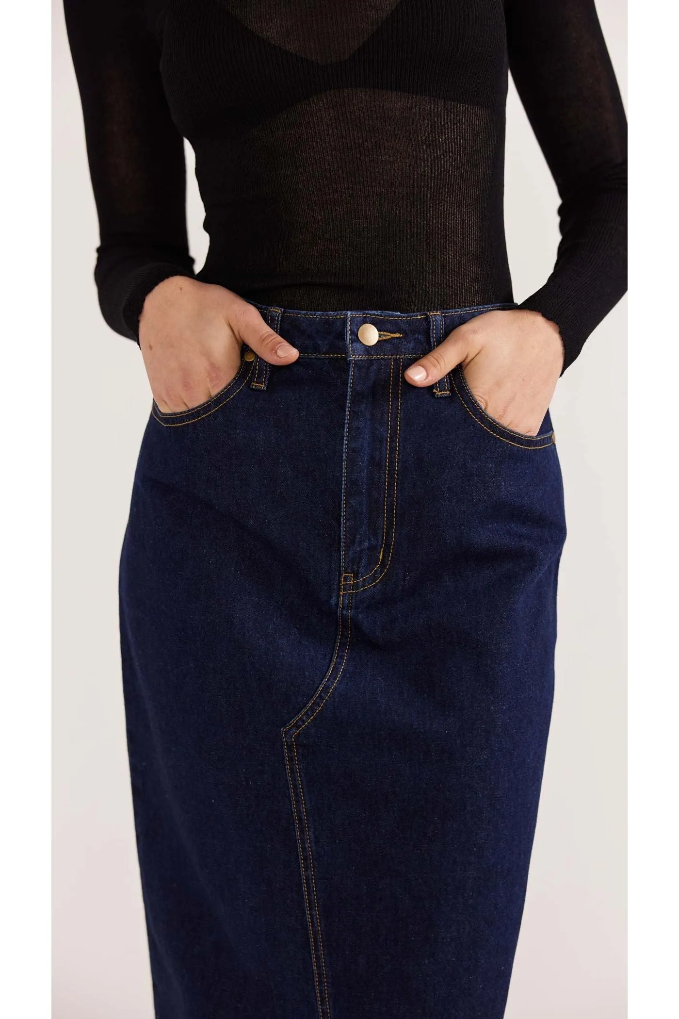 Vara Denim Midi Skirt | Indigo